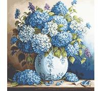 Luca-S Gobelin Stickpackung Vase mit Hortensien Zählmuster, Multifarbig
