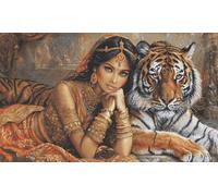 Luca-S Kreuzstich Stickpackung Gold Collection Die indische Prinzessin und der königliche Tiger, Zählmuster, Waldtiere