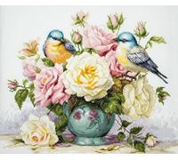 Luca-S Kreuzstich Stickpackung Vase mit Rosen und Vögel, Zählmuster