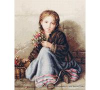 Luca-S Kreuzstichset Mädchen mit Blumen, Zählmuster, 33x42,5cm