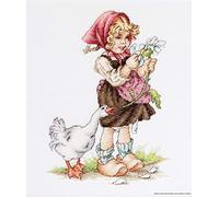 Luca-S Mädchen mit Einer Gans Kreuzstichset, Baumwolle, Mehrfarbig, 14,5x20cm