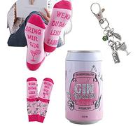 Lucadeau Gin Geschenk für Frauen zu Weihnachten, Geburtstag - Anti-Rutsch Socken Mit Spruch 'Bring Mir Gin' - Ostern, Muttertag (37-43, Rosa)