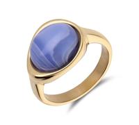 Lucardi - Damen Ring aus Edelstahl, vergoldet, mit blauem Spitzenachat oval - Ring - Stahl - Gelbgold legiert - 18/57 mm - Nickelfrei