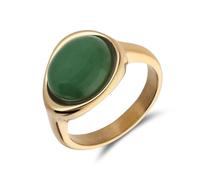 Lucardi - Damen Ring aus Edelstahl, vergoldet, mit grünem Aventurin oval - Ring - Stahl - Gelbgold legiert - 17/53 mm - Nickelfrei