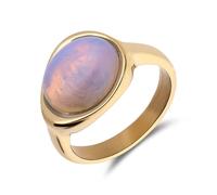 Lucardi - Damen Ring aus Edelstahl, vergoldet, mit Opal oval - Ring - Stahl - Gelbgold legiert - 20/63 mm - Nickelfrei