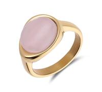 Lucardi - Damen Ring aus Edelstahl, vergoldet, mit Rosenquarz oval - Ring - Stahl - Gelbgold legiert - 20/63 mm - Nickelfrei