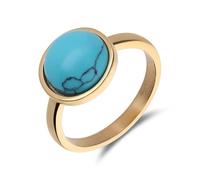 Lucardi - Damen Ring aus Edelstahl, vergoldet, mit Türkis - Ring - Stahl - Gelbgold legiert - 17/53 mm - Nickelfrei