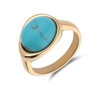 Lucardi - Damen Ring aus Edelstahl, vergoldet, mit Türkisfarbenem oval - Ring - Stahl - Gelbgold legiert - 20/63 mm - Nickelfrei
