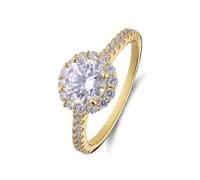Lucardi - Damen Silberner goldbeschichteter Ring mit Zirkonia für Damen - Ring - 925 Silber - Gelbgold legiert - 17/53 mm - Nickelfrei