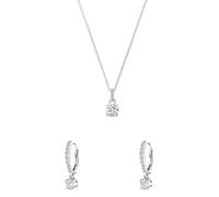 Lucardi - Damen Silbernes Schmuckset mit Ohrringen und Halskette mit rundem Zirkonia - Geschenke für Frauen -set - 925 Silber - Silberfarbig - Nickelfrei