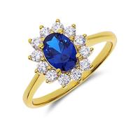 Lucardi - Damen Silberring mit blauem Zirkonia, Vergoldet - Ring - 925 Silber - Gelbgold legiert - 16/50 mm - Nickelfrei