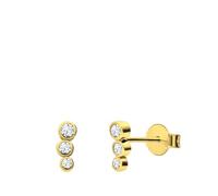 Lucardi - Damen Vergoldete Ohrstecker aus 925er Silber mit drei Zirkoniasteinen - Ohrringe - 925 Silber - Gelbgold legiert - Nickelfrei