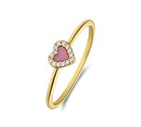 Lucardi - Damen Vergoldeter Ring aus 925er Silber mit herzförmigem Rhodonit - Ring - 925 Silber - Gelbgold legiert - 16.50/52 mm - Nickelfrei