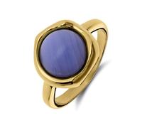 Lucardi - Damen Vergoldeter Stahlring mit blauem Spitzenachat - Ring - Stahl - Gelbgold legiert - 20/63 mm - Nickelfrei