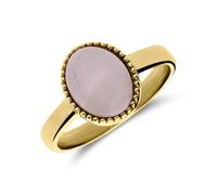 Lucardi - Damen Vergoldeter Stahlring mit Rosenquarz - Ring - Stahl - Gelbgold legiert - 16/50 mm - Nickelfrei