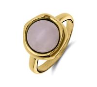Lucardi - Damen Vergoldeter Stahlring mit Rosenquarz - Ring - Stahl - Gelbgold legiert - 18/57 mm - Nickelfrei