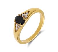 Lucardi - Damen Vergoldeter Vintage-Edelstahlring in Schwarz - Ring - Stahl - Gelbgold legiert - 20/63 mm - Nickelfrei