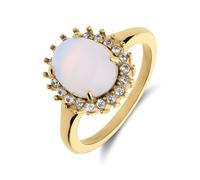 Lucardi - Damen Vergoldeter Vintage-Edelstahlring mit opalfarbener Blume - Ring - Stahl - Gelbgold legiert - 16/50 mm - Nickelfrei