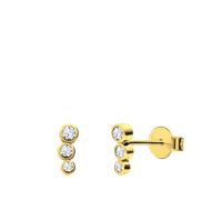 Lucardi - Damen Vergoldete Ohrstecker aus 925er Silber mit drei Zirkoniasteinen - Ohrringe - 925 Silber - Gelbgold legiert - Nickelfrei