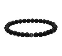 Lucardi - Herren Edelstahl Herrenarmband mit schwarzen Lavastein-Perlen - Armband - Stahl - Silberfarbig - 18 cm - Nickelfrei