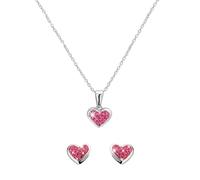 Lucardi - Kinder Kinderset aus 925 Silber mit Herz und rosa Kristall - Geschenkset - 925 Silber - Silberfarbig - Nickelfrei