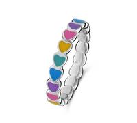 Lucardi - Kinder Ring, 925 Silber, bunte Emaille-Herzen - Ring - 925 Silber - Silberfarbig - 16.50/52 mm - Nickelfrei