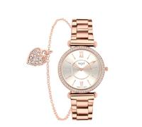 Lucardi Regal - Armbanduhr geschenkset mit Armband - Damen Uhr - Regen und Spritzfest - Analog - Mit Stahlband - Rose