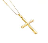 Lucchetta - 585 Gold Halskette mit Kreuz, Damen 14 karat Echtgoldkette 45cm