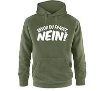 Luckja Bevor du fragst Nein Herren Hoodie Oliv-Weiss Grösse XL