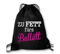 Luckja Zu Fett fürs Ballett! Turnbeutel Sportbeutel Tasche Schwarz-Weiss/Neonpink
