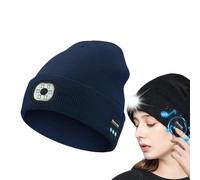 LUCKKY Bluetooth-Mütze mit LED-Licht & abnehmbaren Lautsprechern, LED-Licht Bluetooth Warm Hut, Unisex Winter Warm Stirnlampe Mütze, LED Beanie Beleuchtete Mütze für Laufen Wandern Camping (Marine)