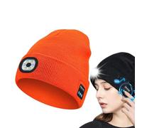 LUCKKY Bluetooth-Mütze mit LED-Licht & abnehmbaren Lautsprechern, LED-Licht Bluetooth Warm Hut, Unisex Winter Warm Stirnlampe Mütze, LED Beanie Beleuchtete Mütze für Laufen Wandern Camping (Orange)
