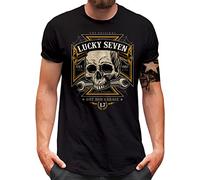 Lucky 7® T-Shirt - Herren - Auto Tuning Hot Rod Racing Skull Cross - Schwarz, 3XL