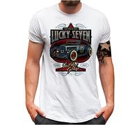 Lucky 7® T-Shirt - Herren - Auto Tuning Oldschool Custom Hot Rod Racing - Weiß, M