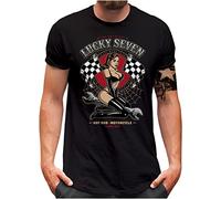 Lucky 7® T-Shirt - Herren - Auto Tuning Racing Flag Pin Up Girl - Schwarz, L