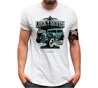 Lucky 7® T-Shirt - Herren - Classic Auto Oldschool Hot Rod Car Tuning Garage - Weiß, XL