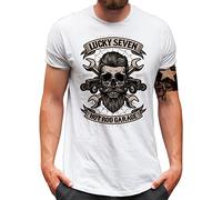 Lucky 7® T-Shirt - Herren - Hot Rod Garage Totenkopf Skull Auto Tuning - Weiß, XXL