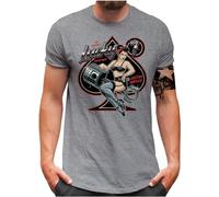 Lucky 7® T-Shirt - Herren - Oldschool Hot Rod Garage Piston Ace of Spades Racing Auto Tuning - Grau, XL