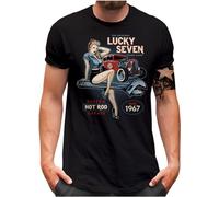 Lucky 7® T-Shirt - Herren - Oldschool Hot Rod Pin Up Girl Garage Racing Auto Tuning - Schwarz, XL