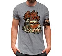 Lucky 7® T-Shirt - Herren - Rockybilly Greaser Classic Auto Oldschool Hot Rod Car Tuning Garage - Grau, XL