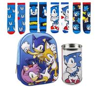 Lucky Boxer Kinderrucksack 3D Sonic und Freunde + 4er-Pack Socken Design Sonic Größe 27-30, akustisch, 27-30, Casual