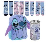 Lucky Boxer Kinderrucksack, Charakter Stitch, Unisex, Kinder, Blau, Größe S + 4er-Pack Kindersocken, Stitch-Design, Größe 31-34, Disney Stitch, 31-34, Casual