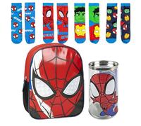 Lucky Boxer Kinderrucksack, Spiderman-Figur, Unisex, Kinder, Rot + 4er-Pack Kindersocken, Spidey-Design, Größe 23-26, Spiderman, 23-26, Casual