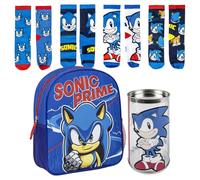 Lucky Boxer Sonic Kinderrucksack, Blau, Reißverschluss, 25 x 20 x 29 cm + 4 Socken, Design Sonic, Größe 27-30, akustisch, 27-30, Casual