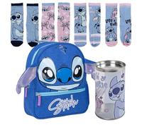 Lucky Boxer Stitch Unisex Kinder Schulrucksack Blau Klein + 4er Pack Kindersocken 35-38