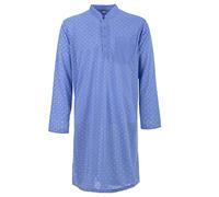 LUCKY Herren Nachthemd 1/1 Arm Druck mit Brusttasche Knopfleiste Langarm Schlafshirt, Farbe:Blau, Größe:M