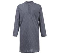 LUCKY Herren Nachthemd 1/1 Arm Druck mit Brusttasche Knopfleiste Langarm Schlafshirt, Farbe:Grau, Größe:L