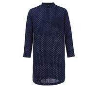 LUCKY Herren Nachthemd 1/1 Arm Druck mit Brusttasche Knopfleiste Langarm Schlafshirt, Farbe:Navy, Größe:M