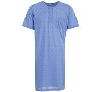 Lucky Herren Nachthemd Kurzarm Raute Punkt Tasche Schlafshirt Knöpfe Brusttasche, Farbe:hellblau, Größe:L