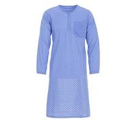 Lucky Herren Nachthemd Langarm Emblem Schlafshirt Knöpfe Brusttasche Baumwollmix M-2XL, Farbe:blau, Größe:XXL